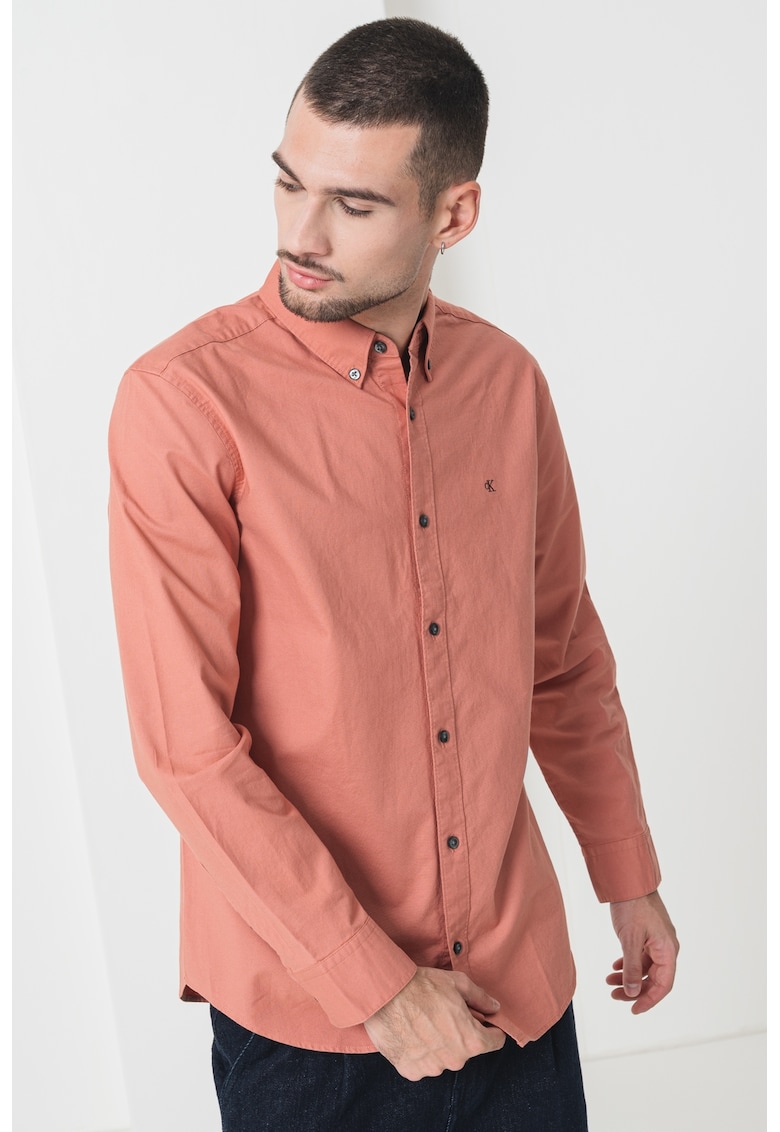 Camasa din amestec de bumbac cu guler fixat cu nasturi