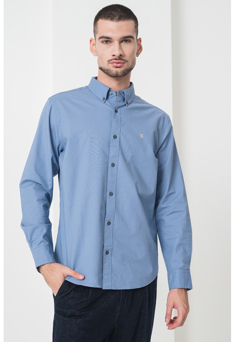 Camasa din amestec de bumbac cu guler fixat cu nasturi