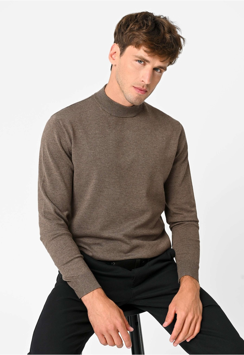 Pulover tricotat fin cu guler mediu S-Baz - Maro