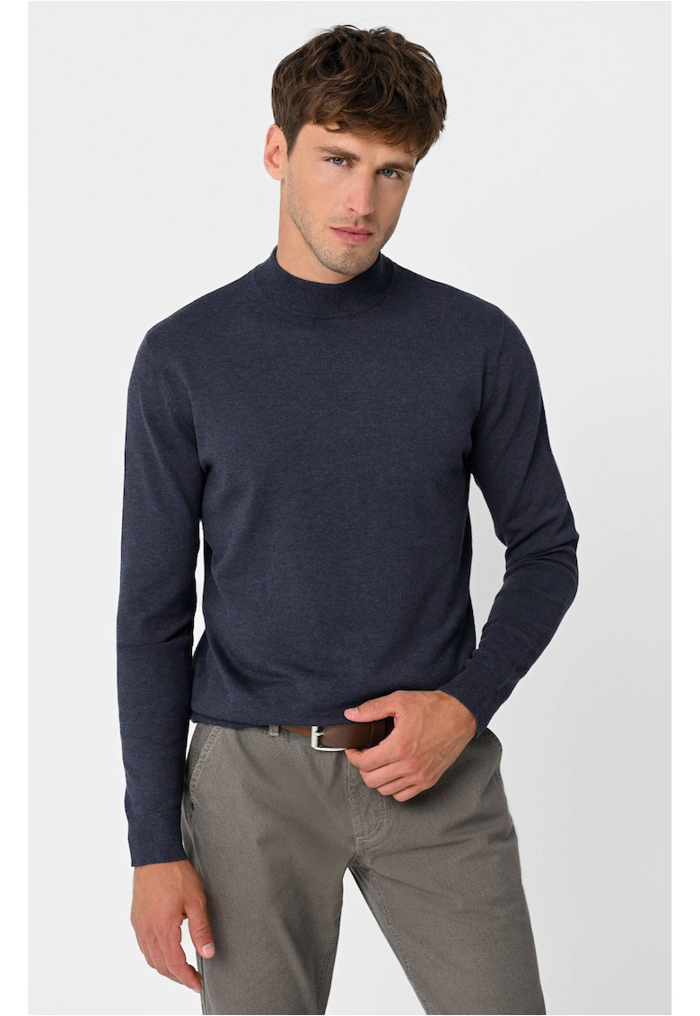 Pulover tricotat fin cu guler mediu S-Baz - Denim melange