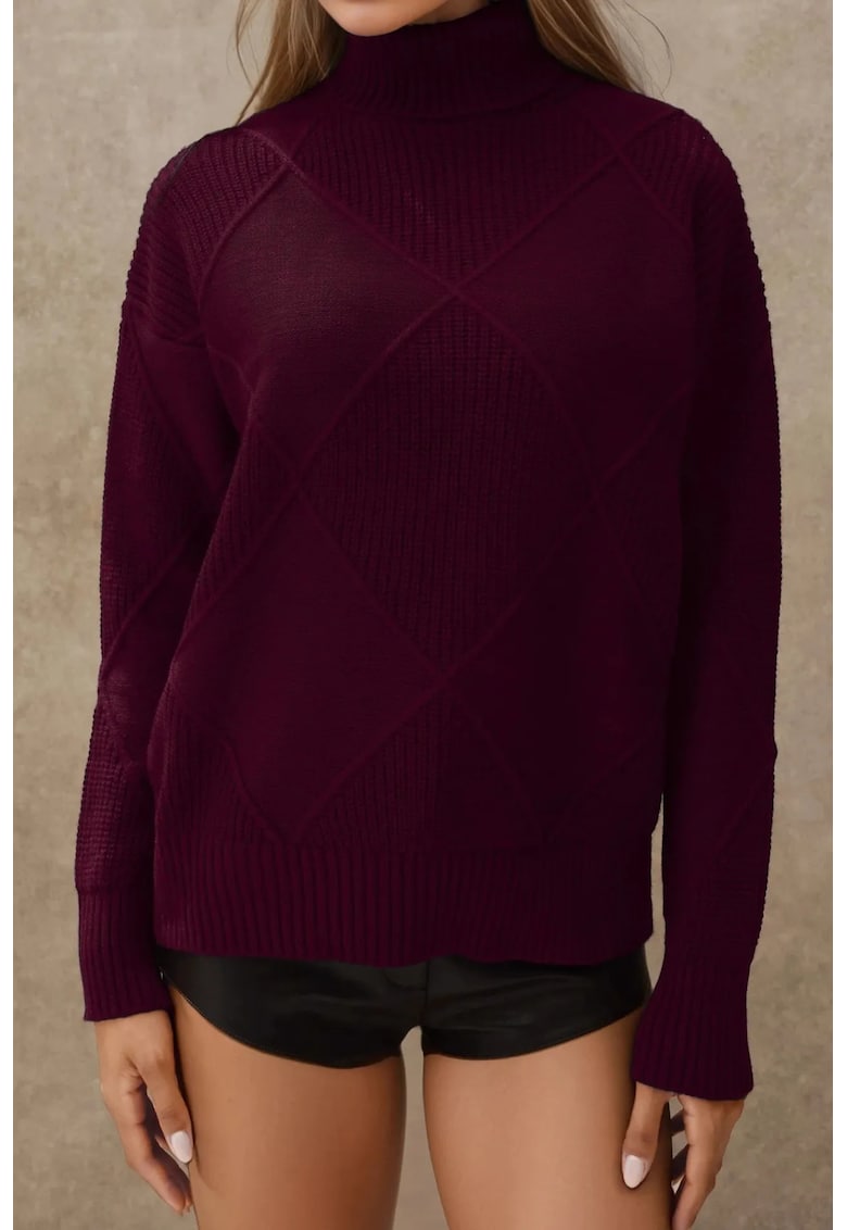 Pulover dama - tricot - visiniu - cu guler - Pulover dama - tricot - visiniu - cu guler -