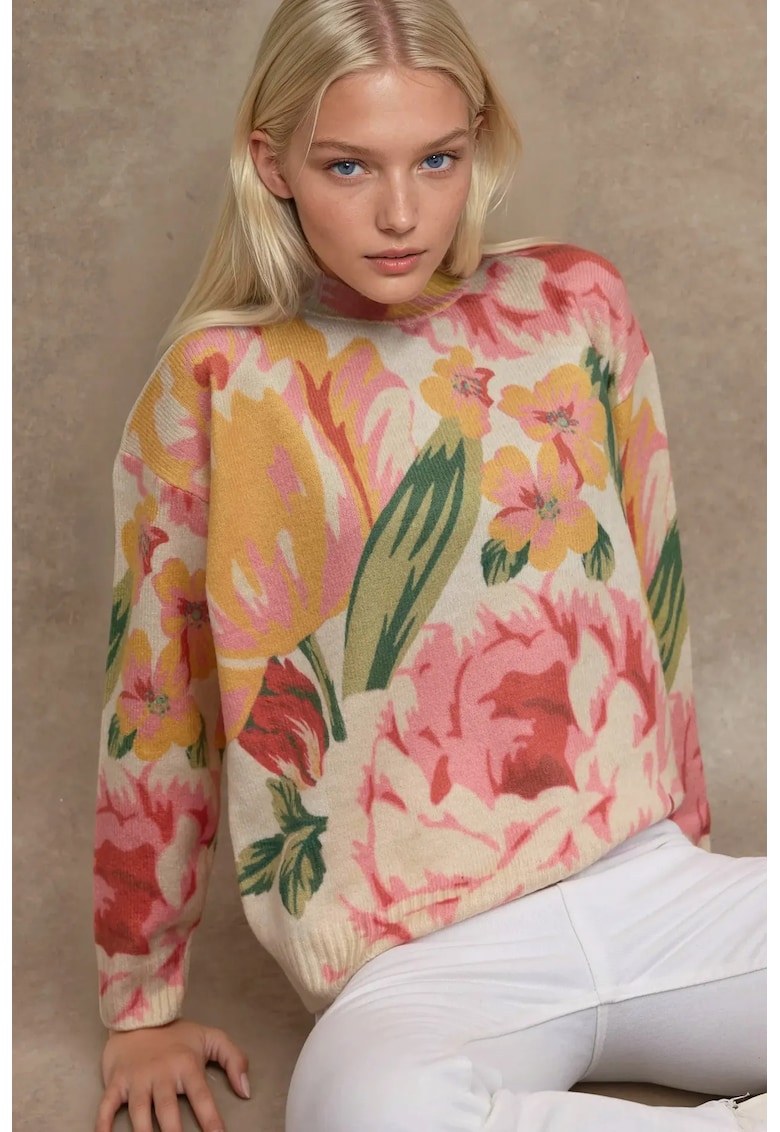 Pulover tricotat -  guler rotund - multicolor - material tricot -