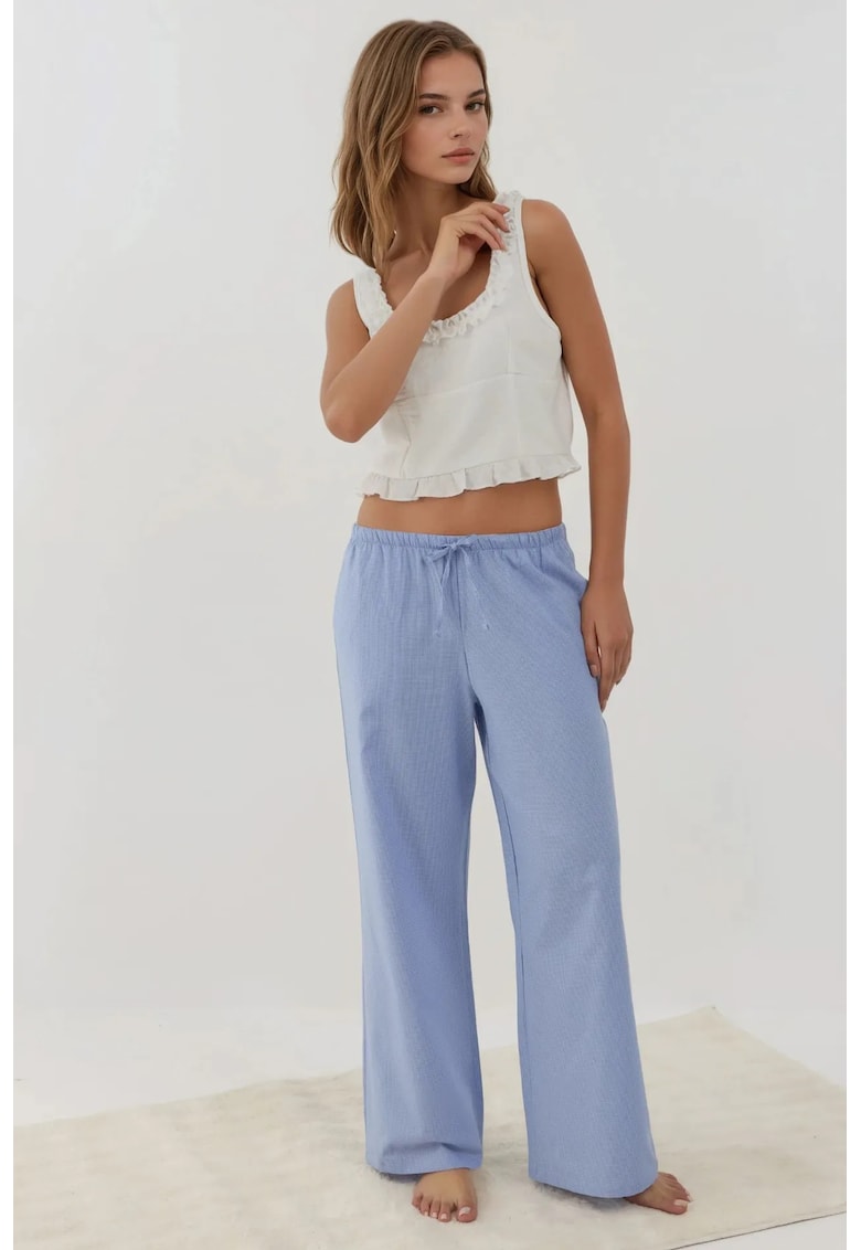 Pantaloni de pijama largi - poliester - albastru