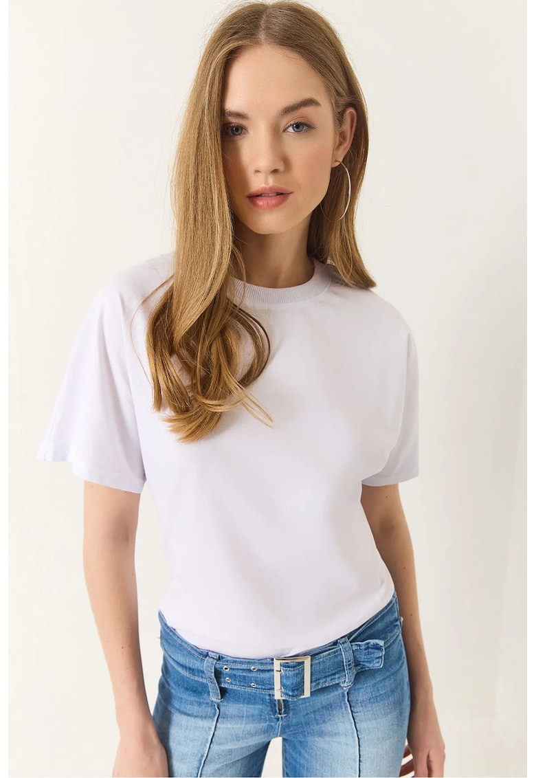 Tricou dama - decolteu rotund - bumbac - alb