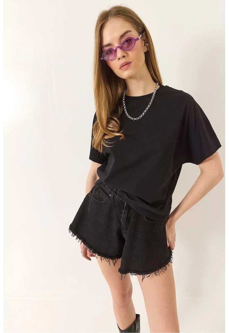 Tricou de dama  decolteu rotund - bumbac - negru