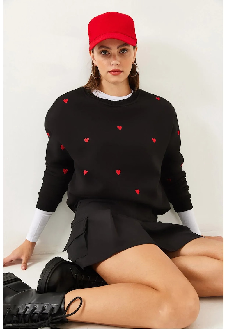 Hanorac dama  guler rotund - croiala lejera - negru - bumbac