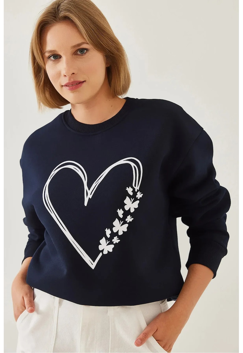 Hanorac dama - cu guler rotund - croiala lejera - bleumarin - bumbac