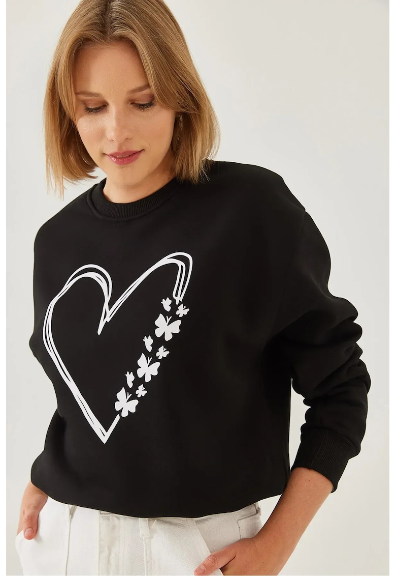 Hanorac dama - guler rotund - croiala lejera - negru - bumbac