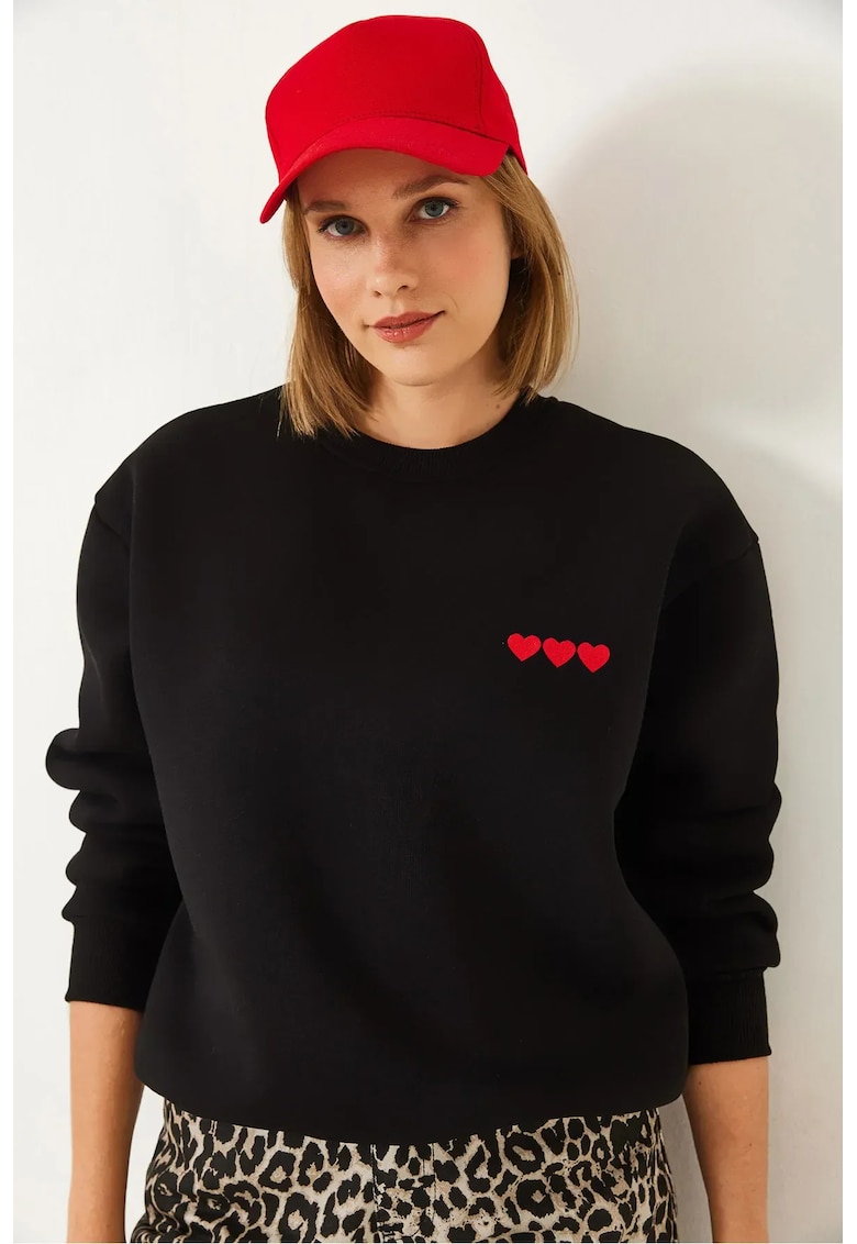 Hanorac dama - cu guler rotund - croiala lejera - negru - bumbac