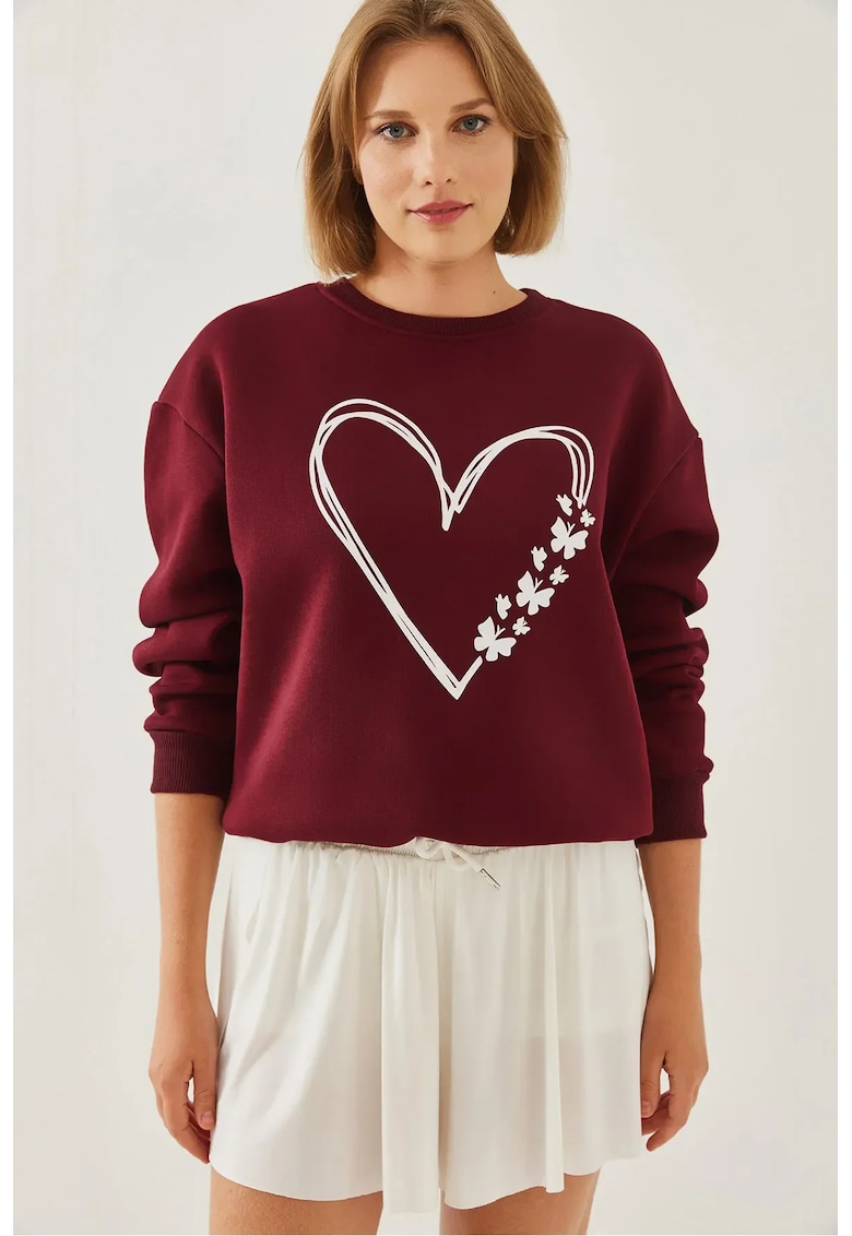 Hanorac dama - cu guler rotund - croiala lejera - visiniu - bumbac