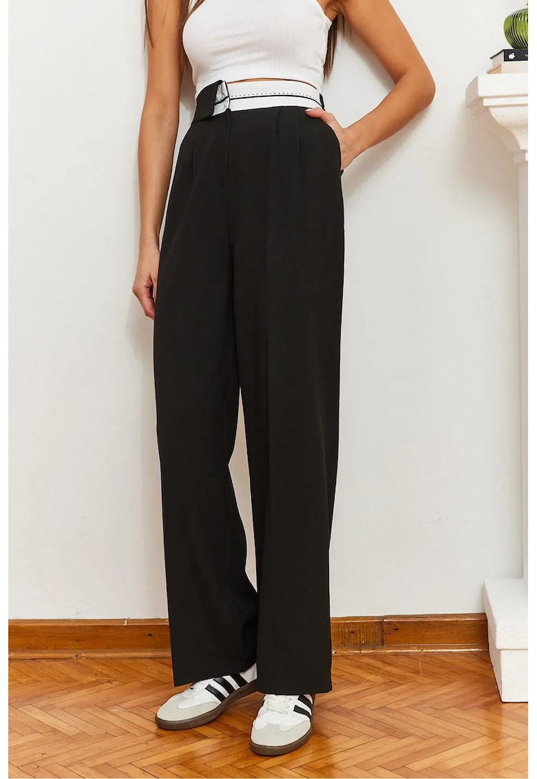 Pantaloni dama - texturati - negru - poliester-viscoza-elastan