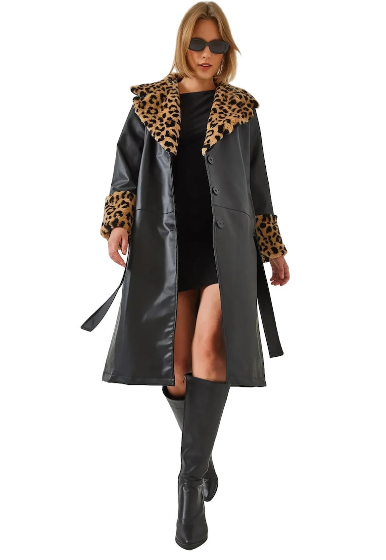 Palton pentru dama - Piele ecologica - Negru