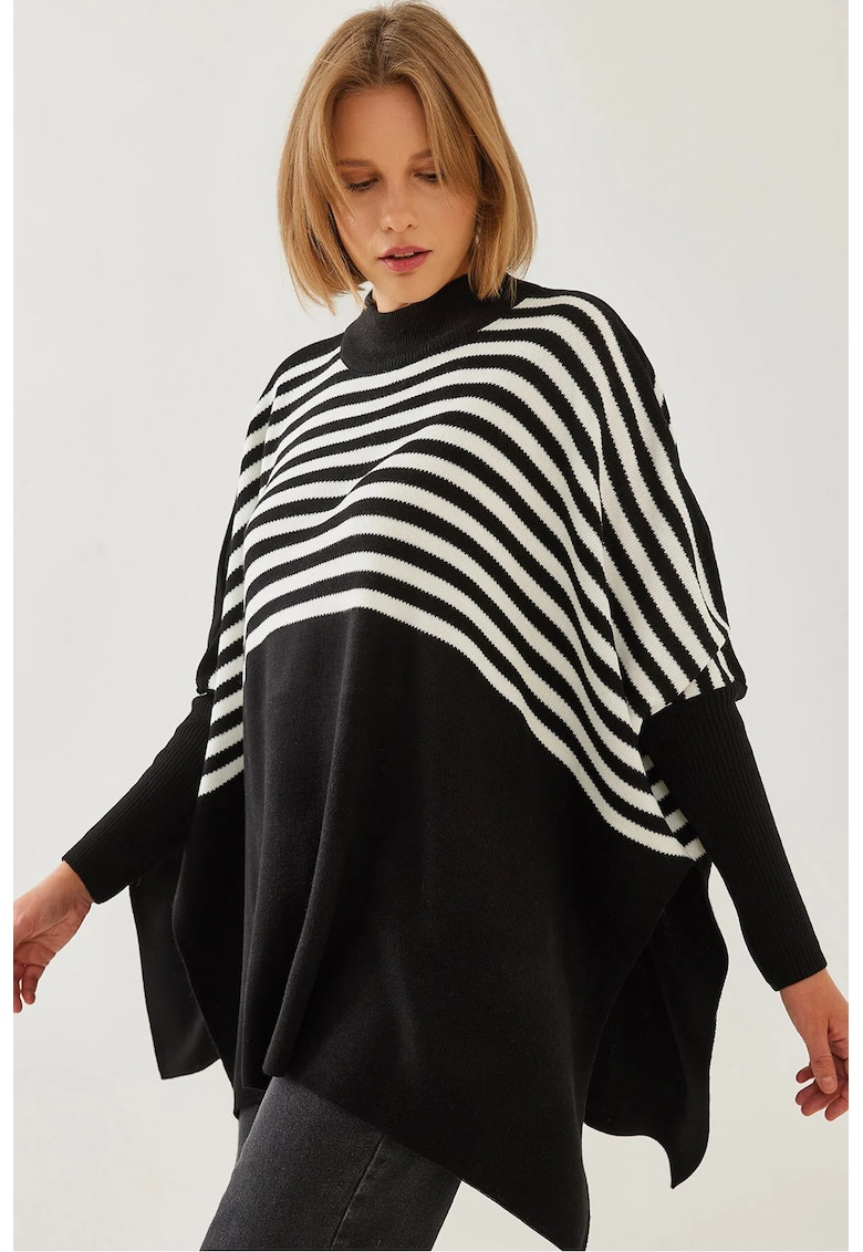 Pulover dama - guler inalt - croiala lejera - negru - tricot -