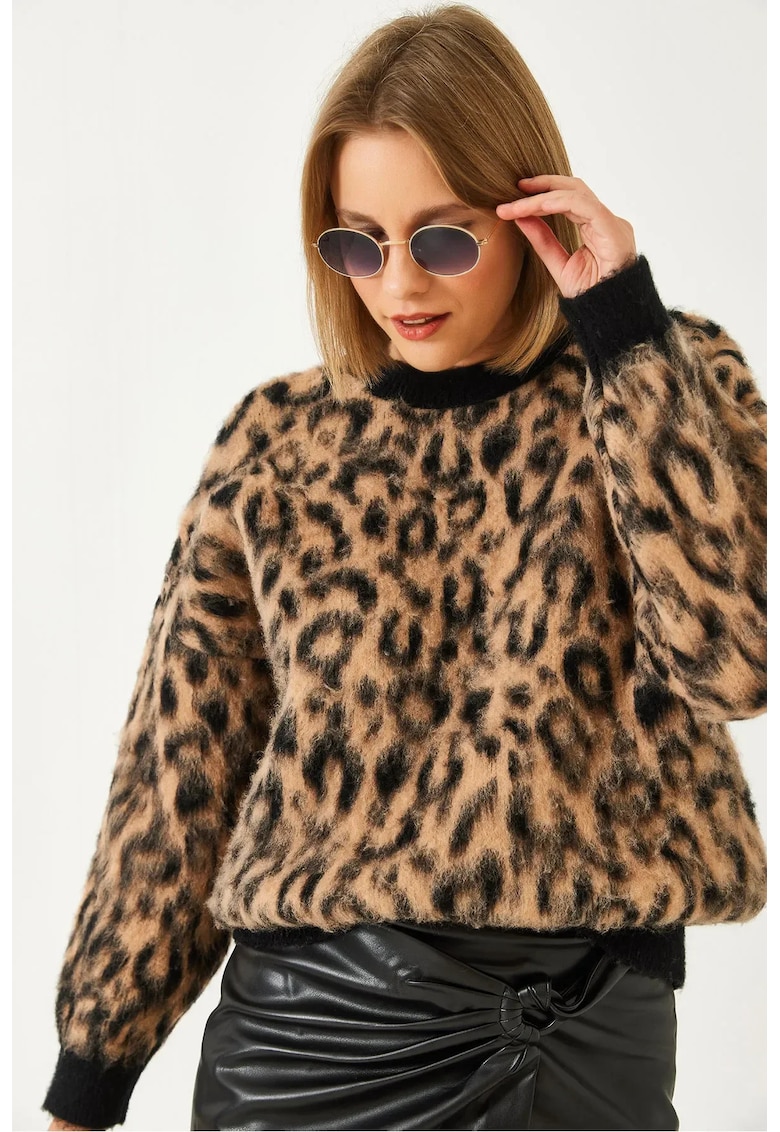 Pulover tricotat -  imprimeu leopard - material acril-poliamida-polibutilena -