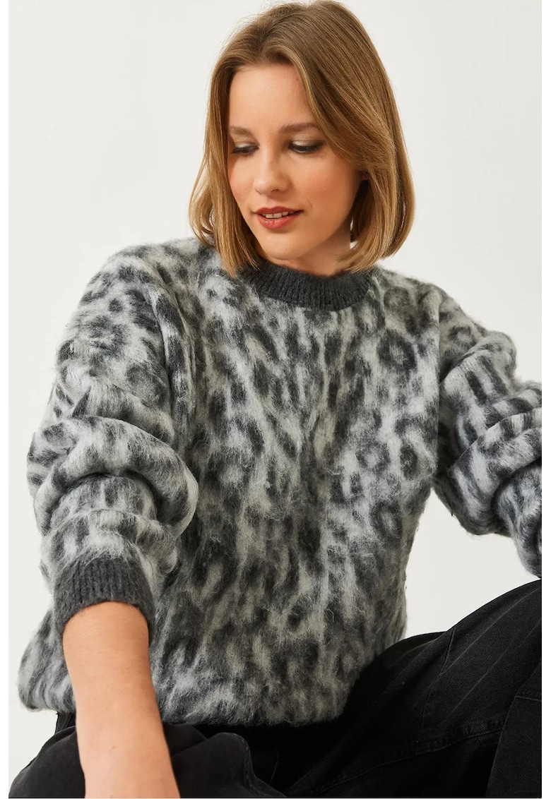 Pulover tricotat -  imprimeu leopard - material acril-poliamida-polibutilena -
