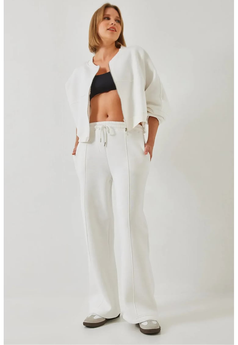 Compleu pentru dama HiCCUP - inchidere cu fermoar - bumbac/jerseu - alb