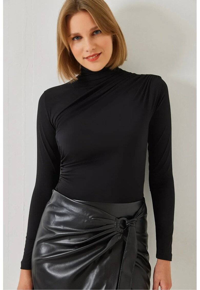 Bluza dama - HiCCUP - guler inalt - poliester/lycra - negru