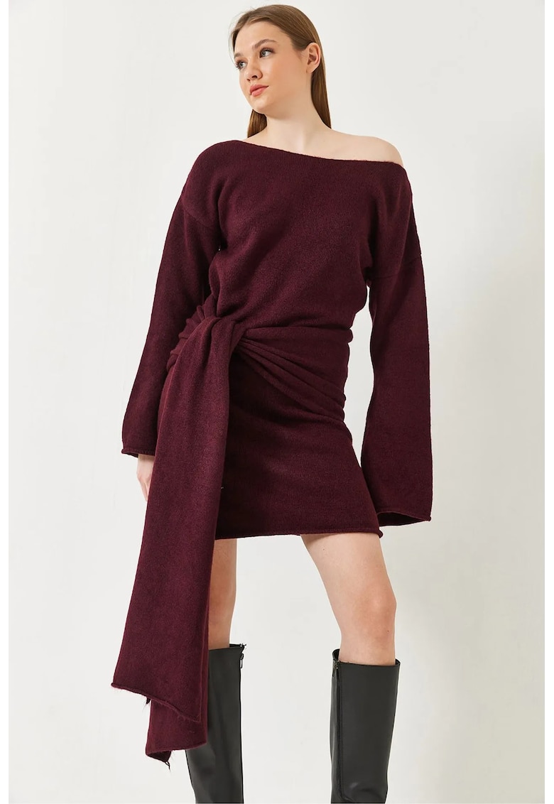 Rochie mini - mulata - decolteu tip barca - visinie - jerseu -