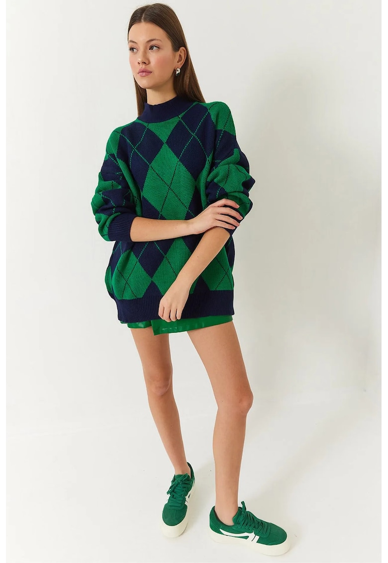 Pulover dama - supradimensionat - guler inalt pe jumatate - tricot - Pulover dama - supradimensionat - guler inalt pe jumatate - tricot -