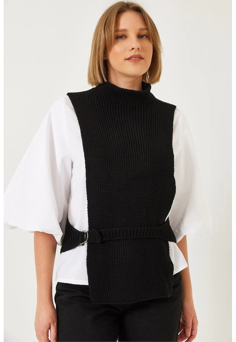 Bluza dama - cu guler inalt - tricot - Alb/Negru