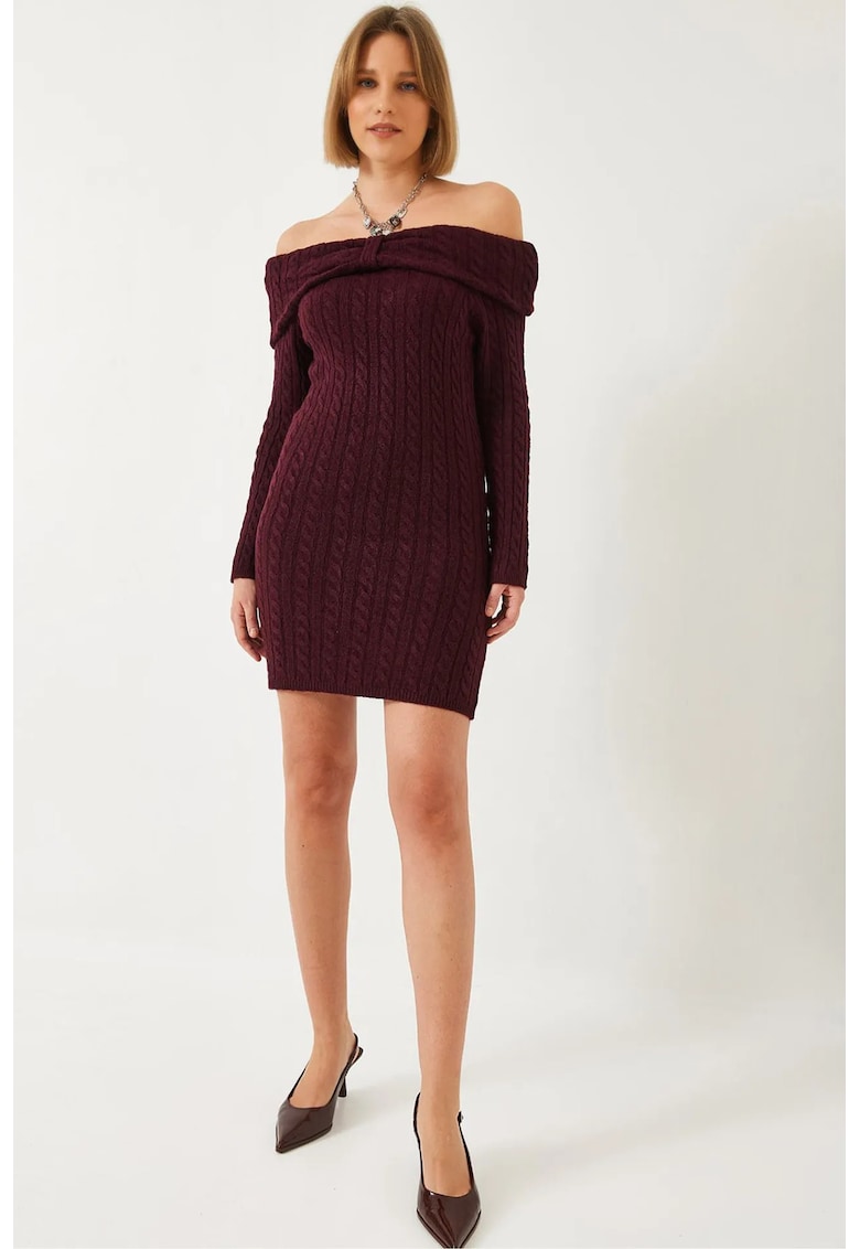 Rochie de dama - fara bretele - tricotata - visinie - material acrilic -