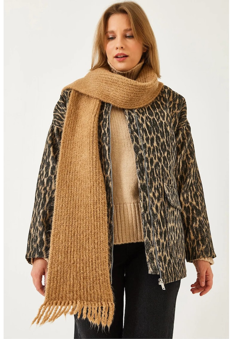 Jacheta dama cu imprimeu leopard - croiala lejera - bumbac - negru/bej