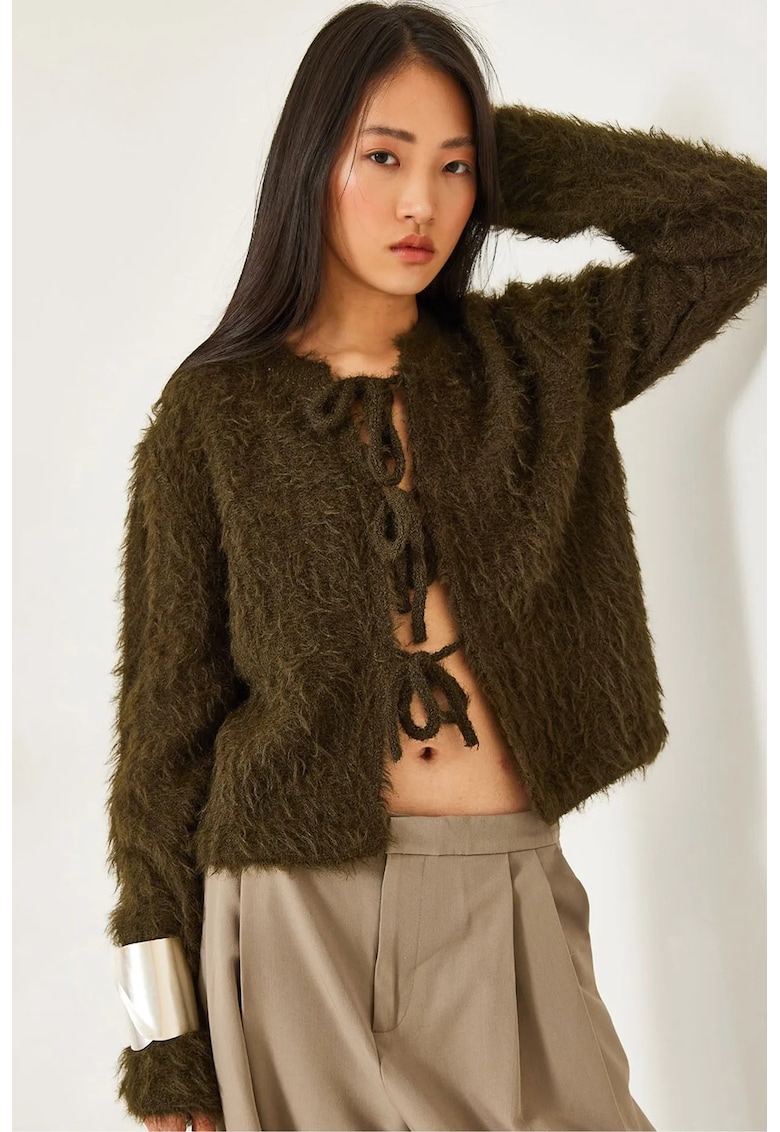 Cardigan -  tricotat cu volanase - scurt - verde - tricot -