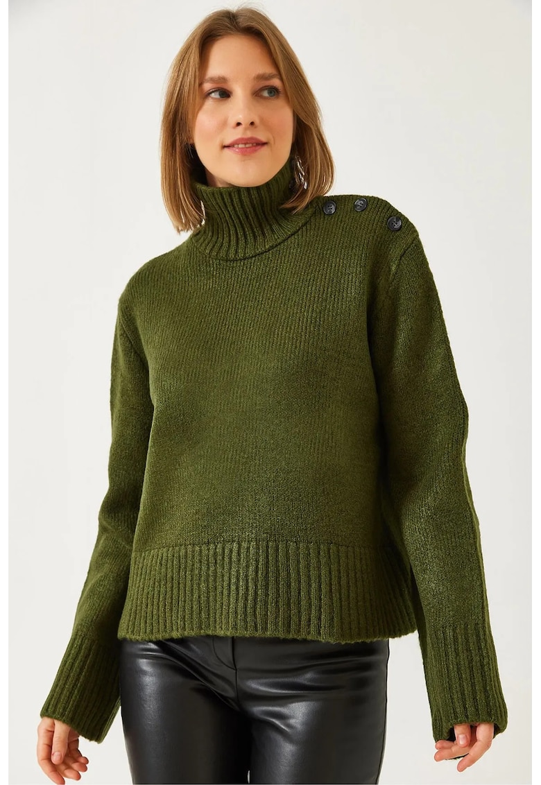 Pulover dama -  guler inalt - supradimensionat - verde - tricot -