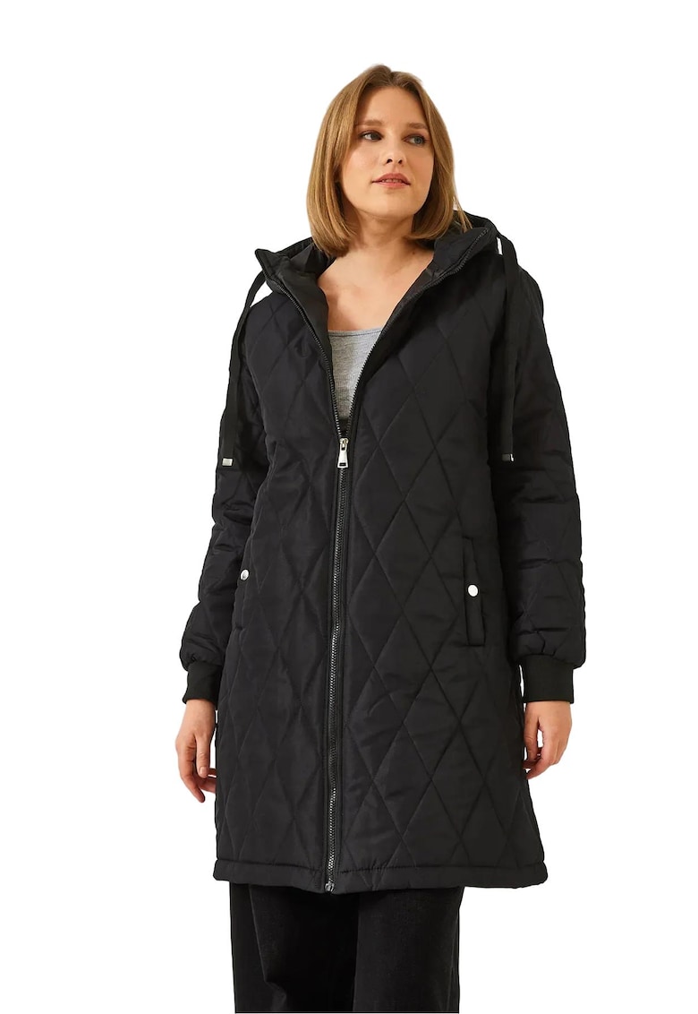 Geaca lunga dama - Poliester/Acril - Negru