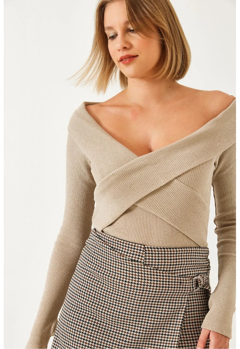 Bluza dama - HiCCUP - bumbac/lycra - maro melange