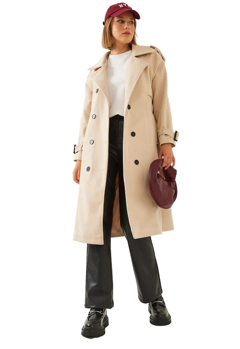 Palton lung - HiCCUP - Polieste/Bumbac - Bej