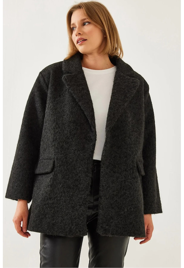 Palton dama -  Supradimensionat - Negru - Fleece