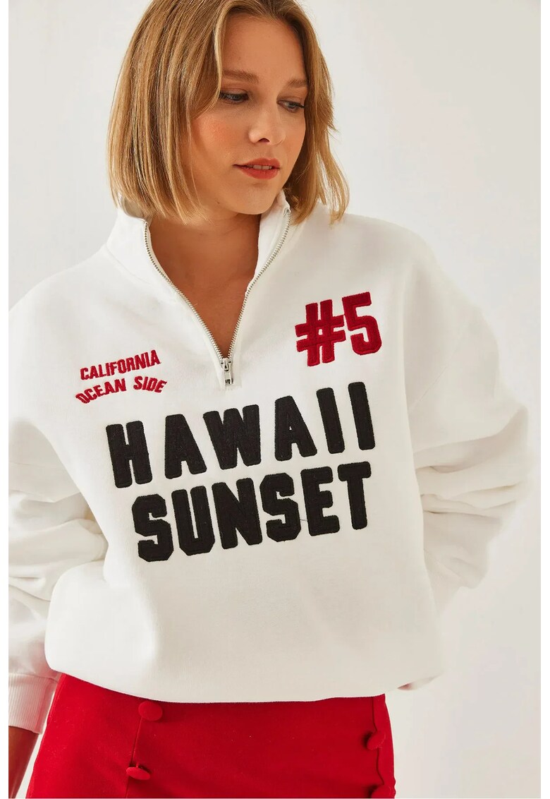 Hanorac dama HiCCUP alb cu pompoane - Alb