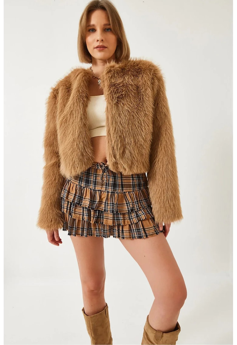 Geaca dama - Blana artificiala - Maro