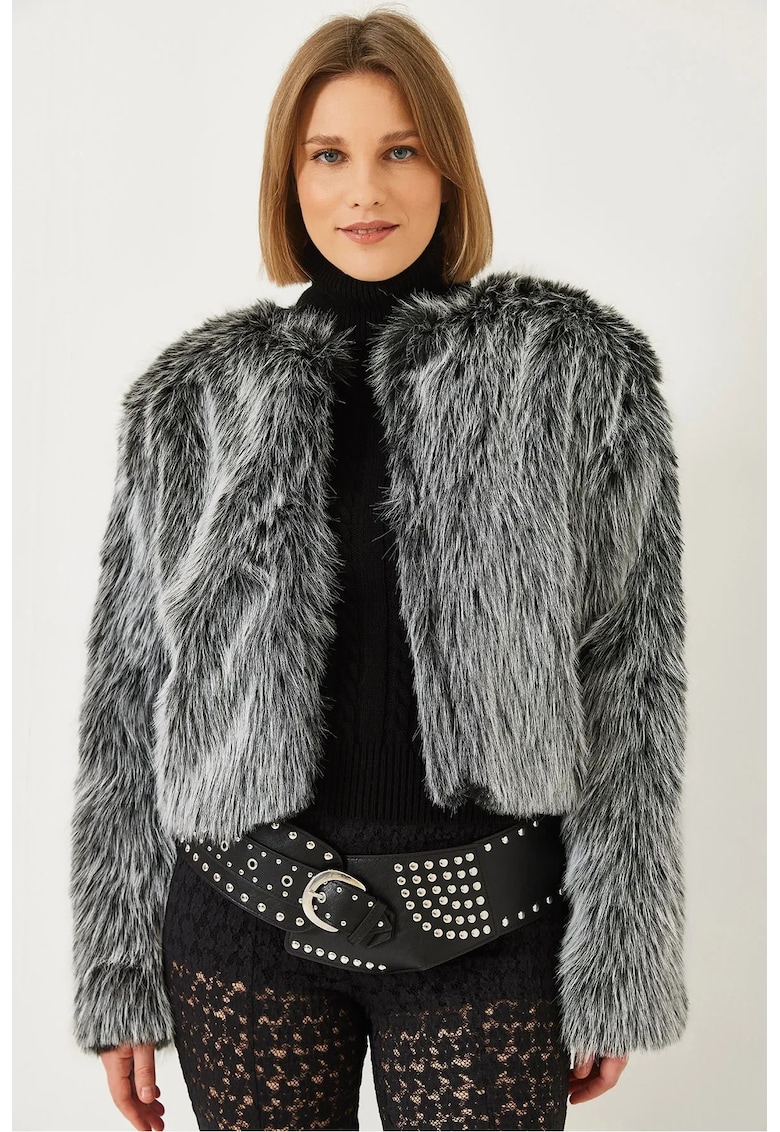 Geaca dama - Blana artificiala - Gri