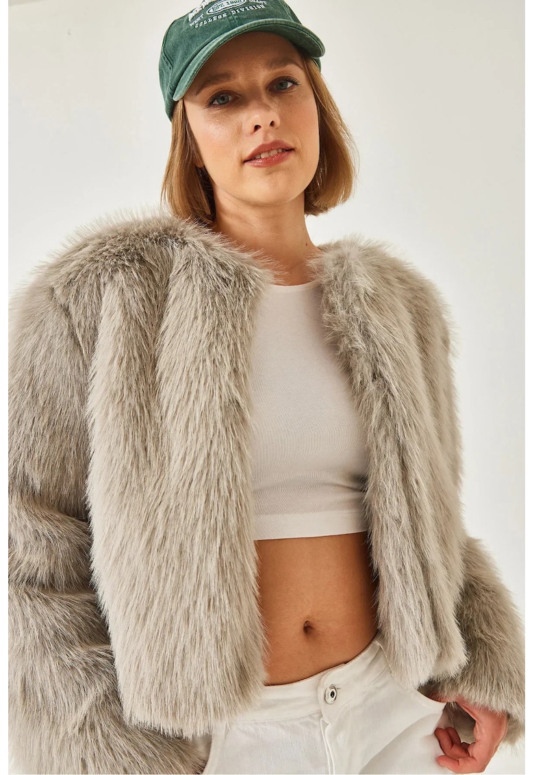 Geaca dama - Blana artificiala - Bej -