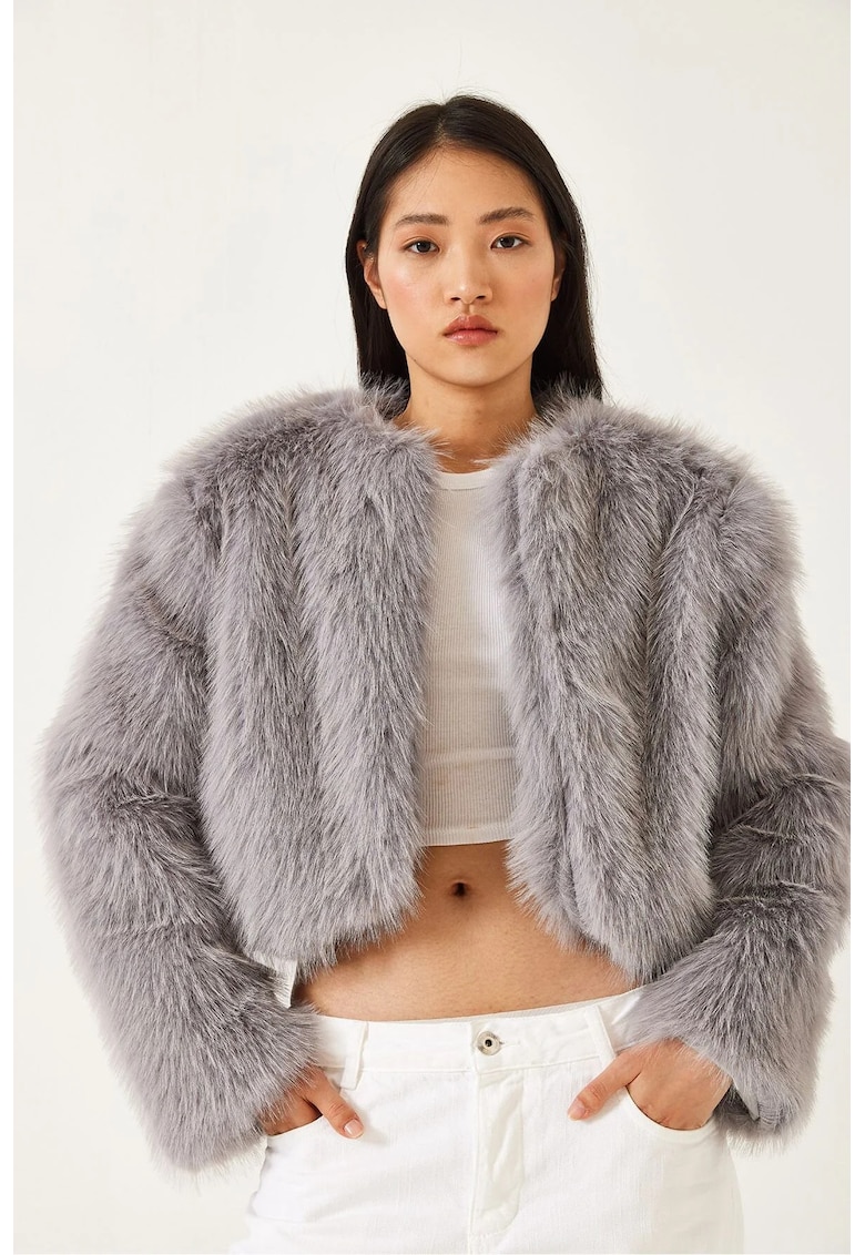 Geaca pentru dama -  Blana artificiala - Gri