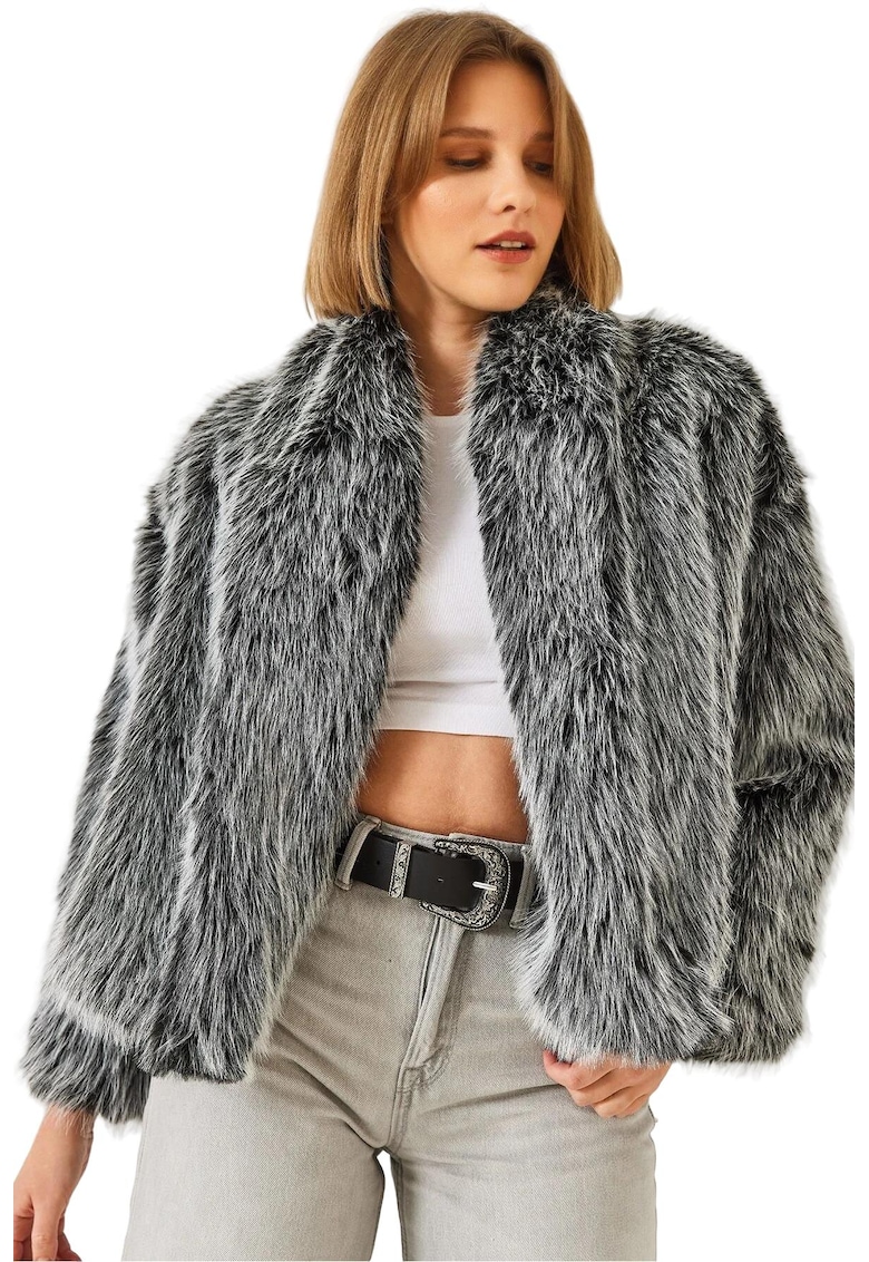Palton Sahte Kurk - Blana artificiala - Gri
