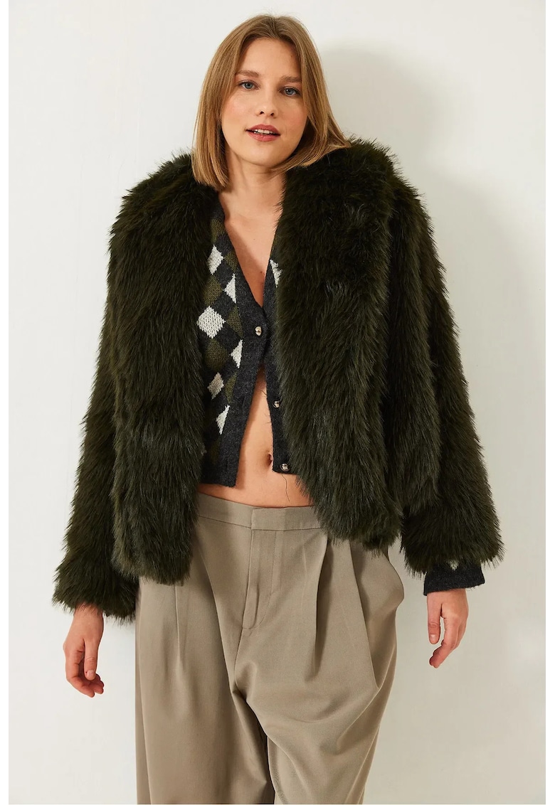 Palton dama Sahte Kurk -  Blana artificiala - Verde