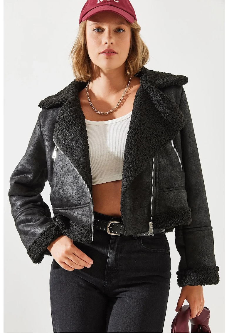 Jacheta scurta dama - piele ecologica - negru