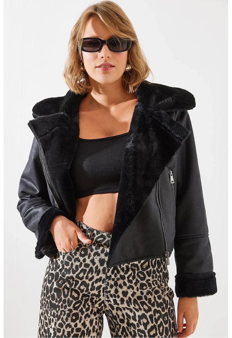 Geaca dama - HiCCUP - croiala ajustata - neagra - din piele ecologica -