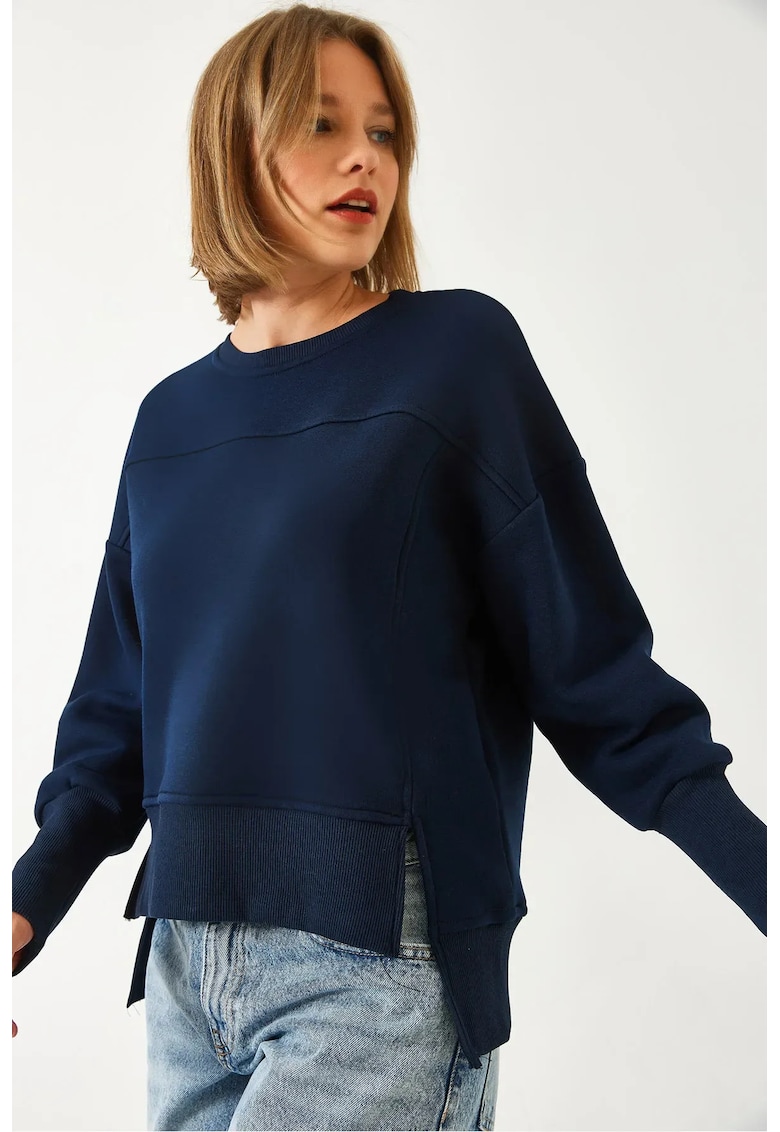 Hanorac dama -  tricotat - guler rotund supradimensionat - bleumarin - bumbac