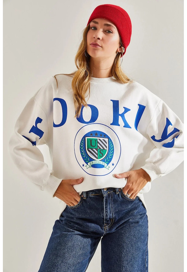 Hanorac dama  guler rotund - imprimeu logo