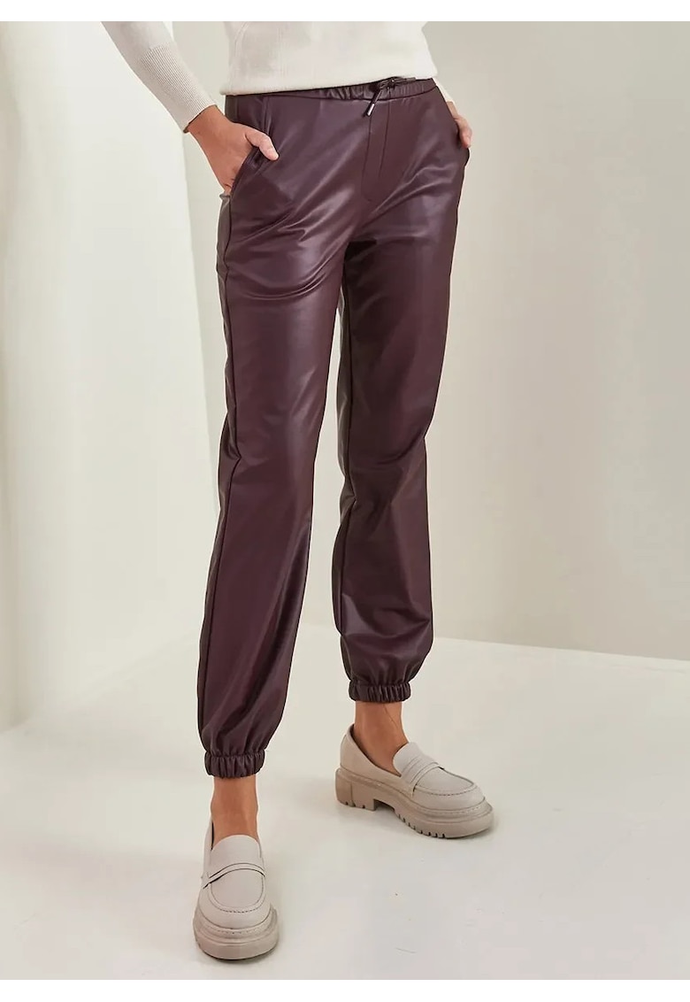 Pantaloni dama - HiCCUP - piele ecologica - mansete - visiniu