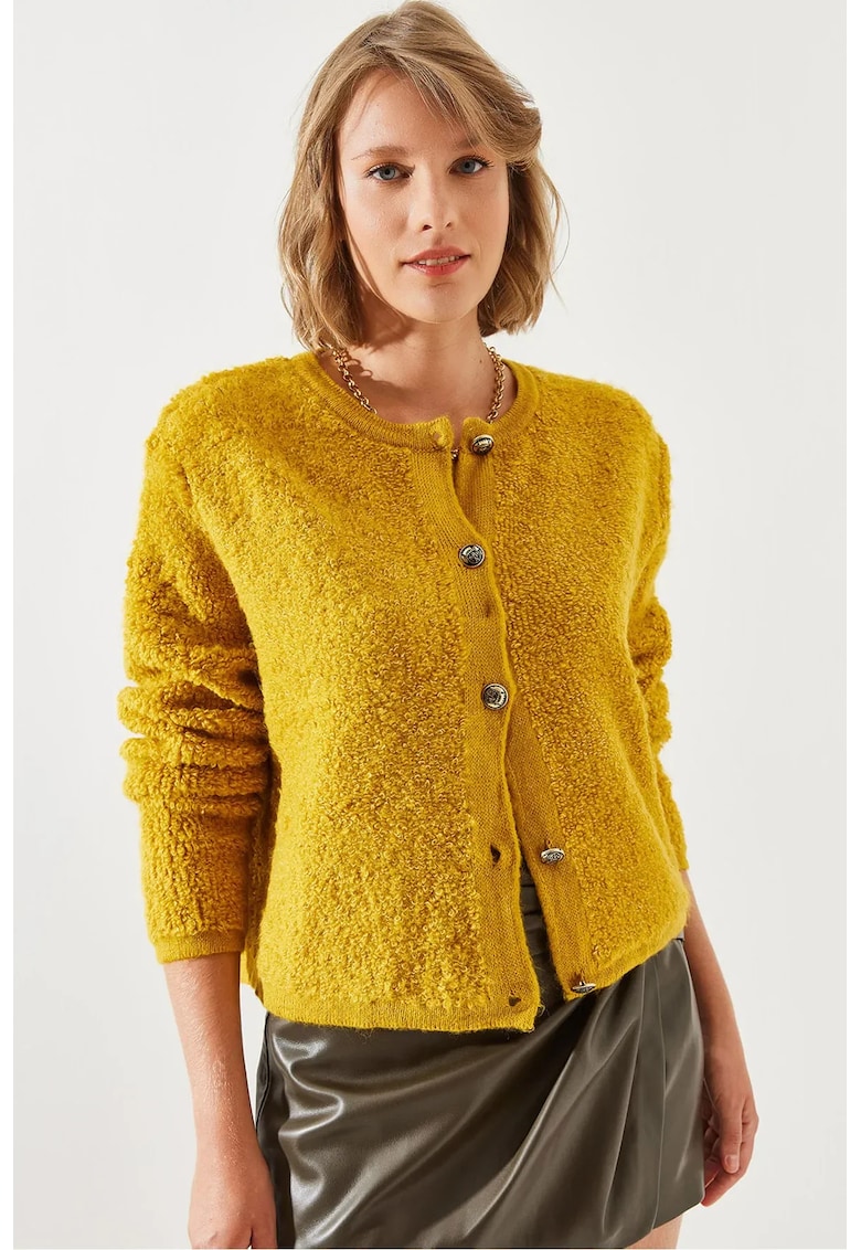 Pulover dama -  cardigan texturat - galben mustar - tricot -