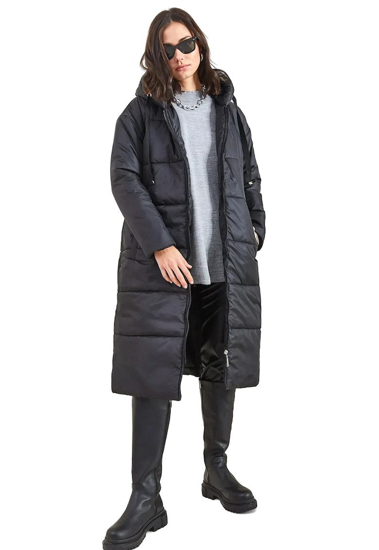 Geaca lunga dama - Textil - Negru