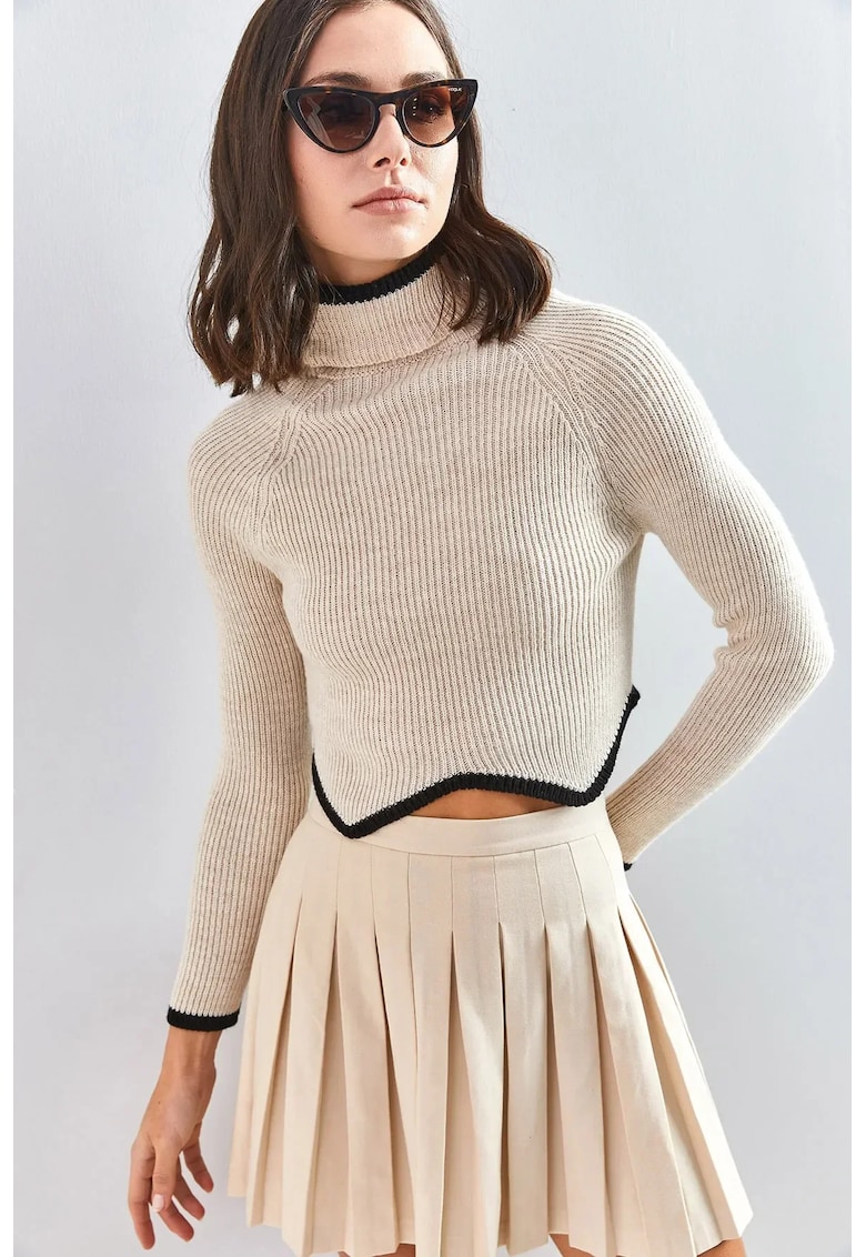 Pulover dama -  model LUCCI - guler inalt - bej - tricot -