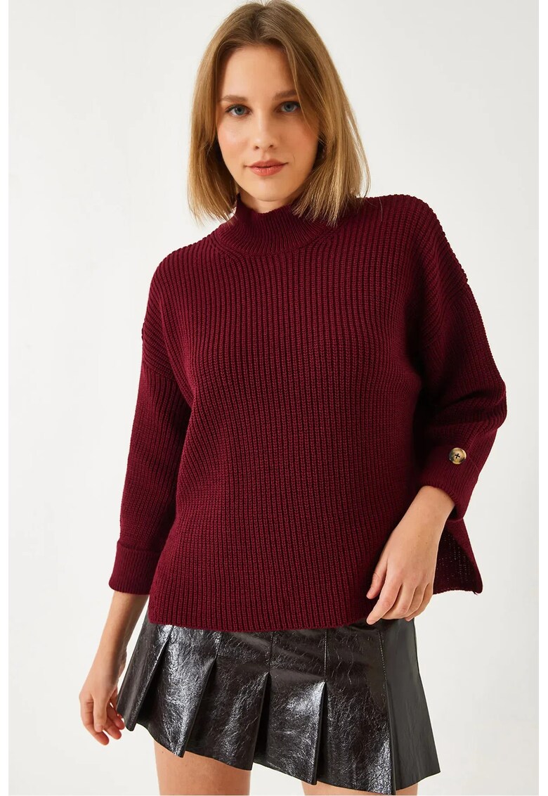 Pulover dama -  tricotat - guler inalt - visiniu -