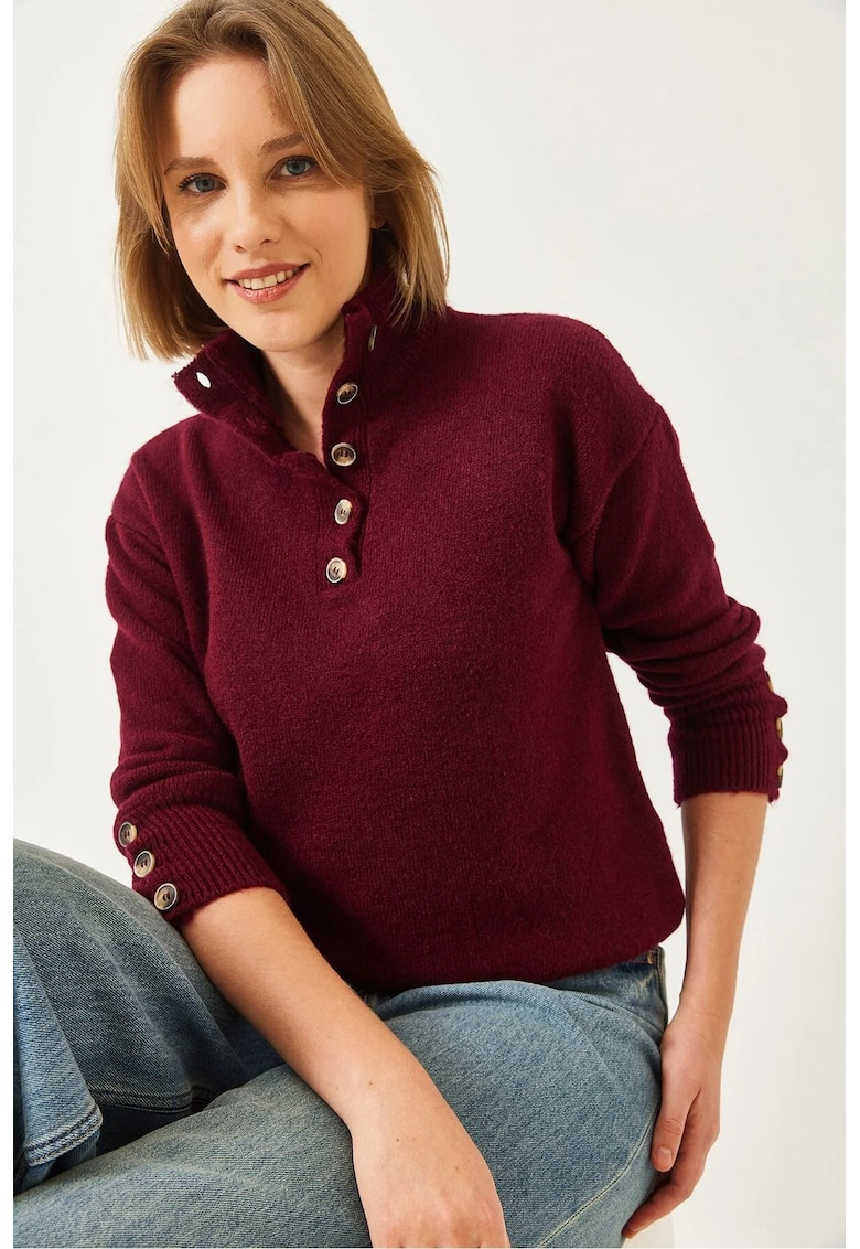 Pulover dama - scurt - croiala lejera - visiniu - tricot -