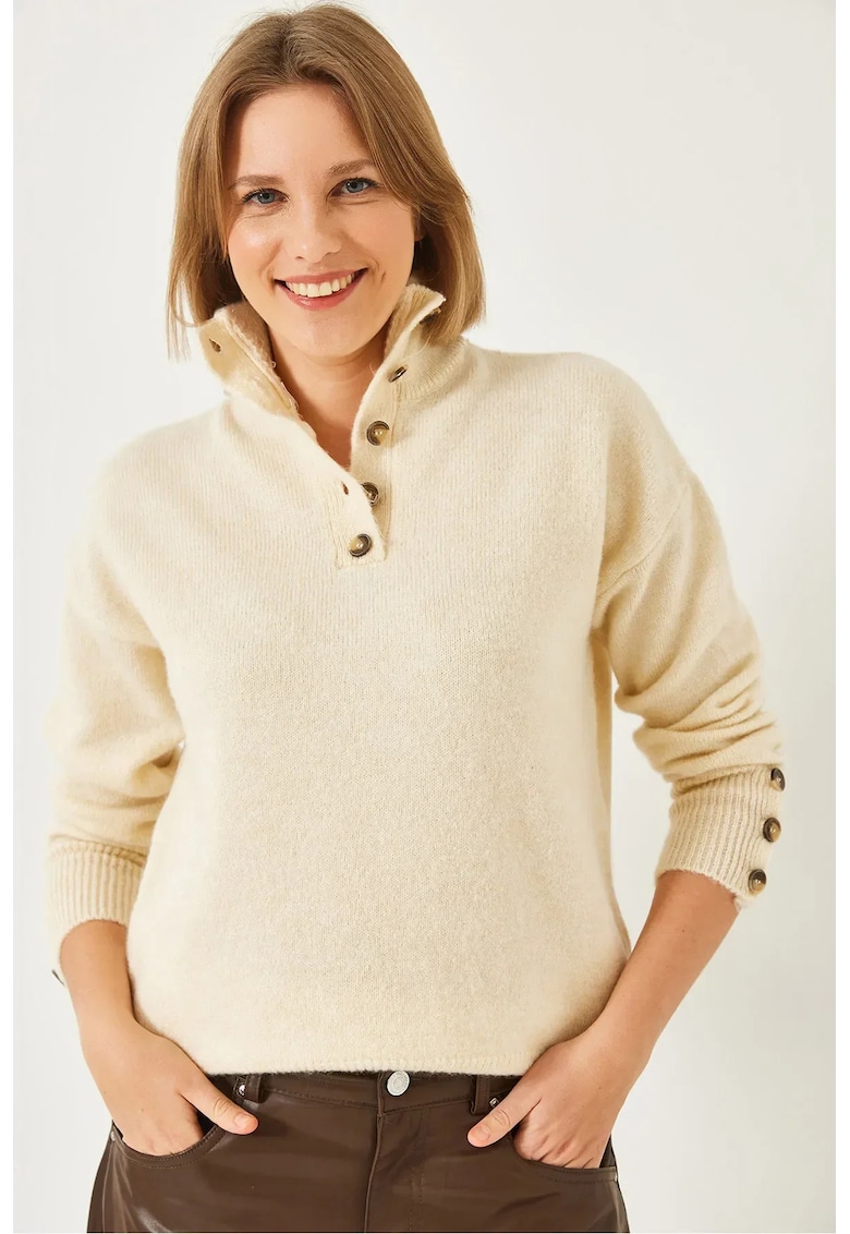 Pulover dama -  scurt - croiala lejera - bej - tricot -